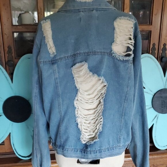 Ci Sono Blue Distressed Jean Jacket - Picture 6 of 9